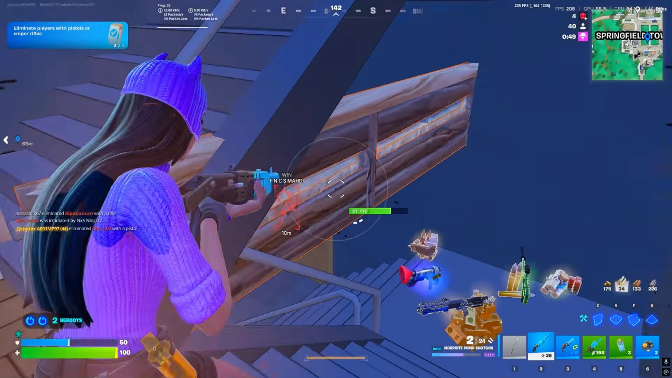 Fortnite cheats skeleton and health ESP in-game preview